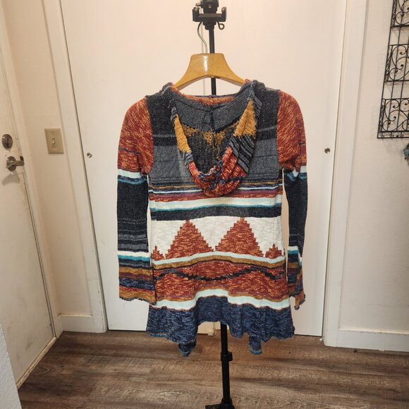 Mudd Southwestern Vibes Hooded Knit Cardigan Open Front Boho Cozy Fall Layers - Picture 4 of 14